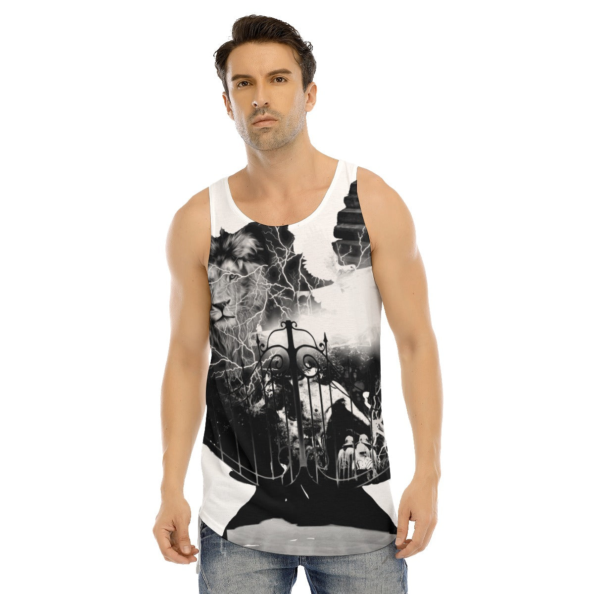 FrogBosses Resurrection All-Over Print Men's Curved Hem Long Tank Top