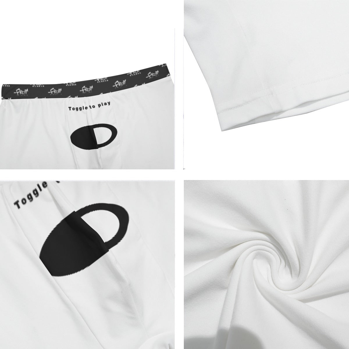 FrogBosses "Toggle to play" Men's Long Boxer Briefs- White