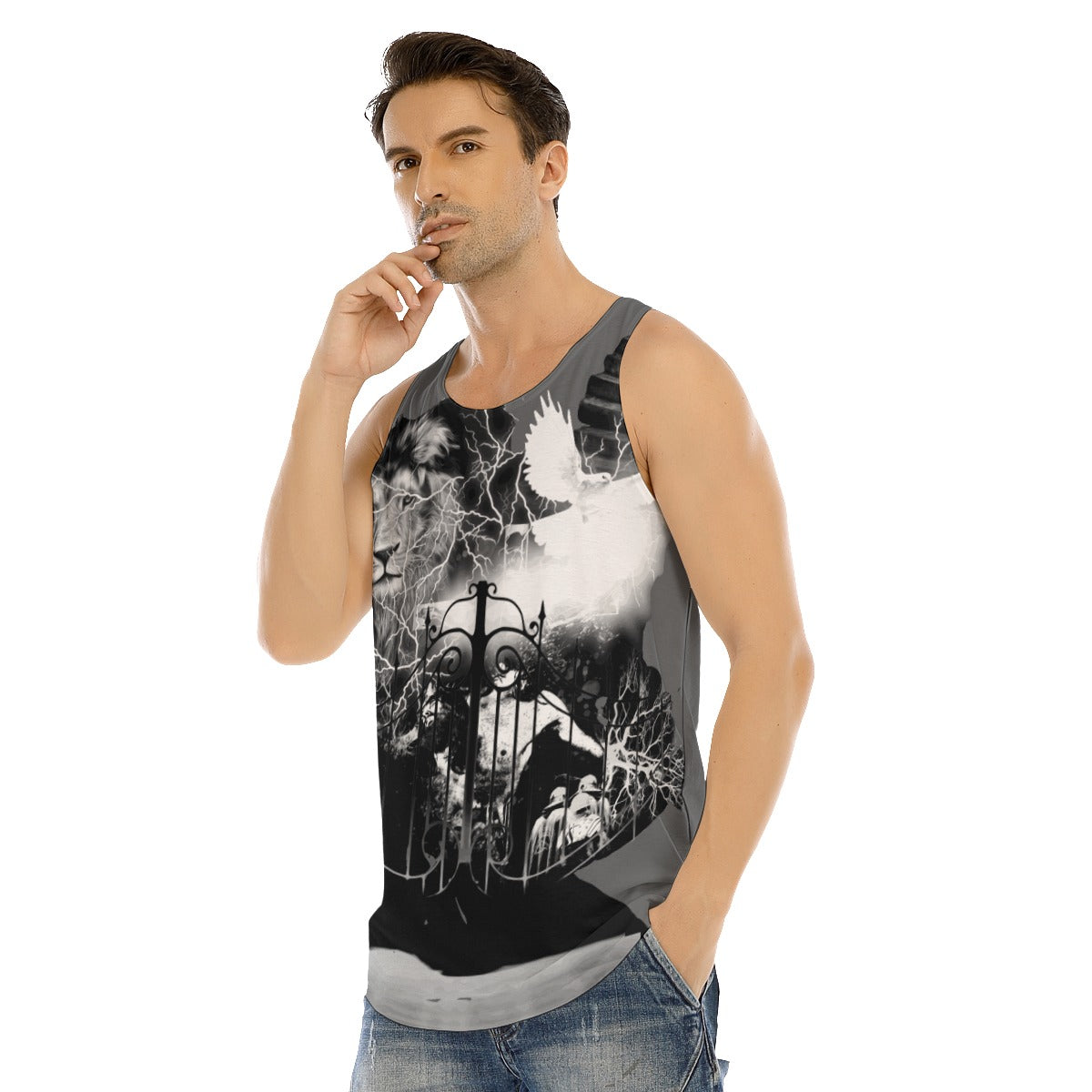 FrogBosses Resurrection  Men's Curved Hem Long Tank Top- Grey