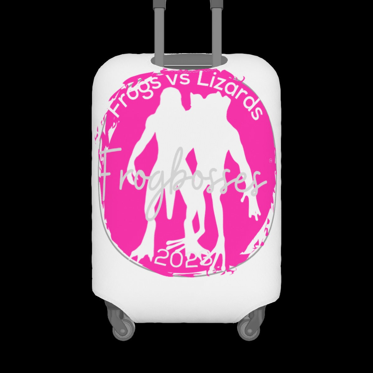 FrogBosses  Bright Pink on white Luggage Cover (Same Picture of Front and Back)