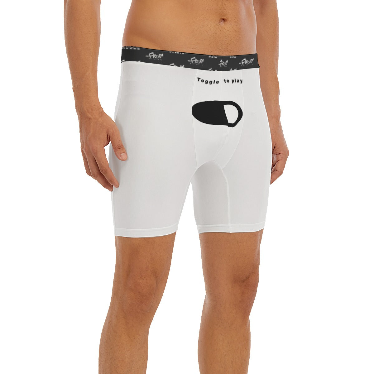 FrogBosses "Toggle to play" Men's Long Boxer Briefs- White