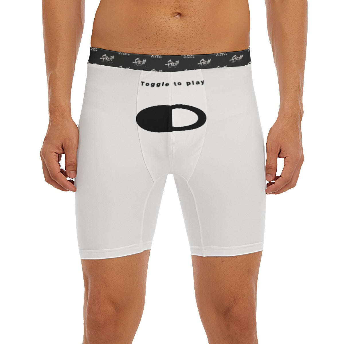 FrogBosses "Toggle to play" Men's Long Boxer Briefs- White