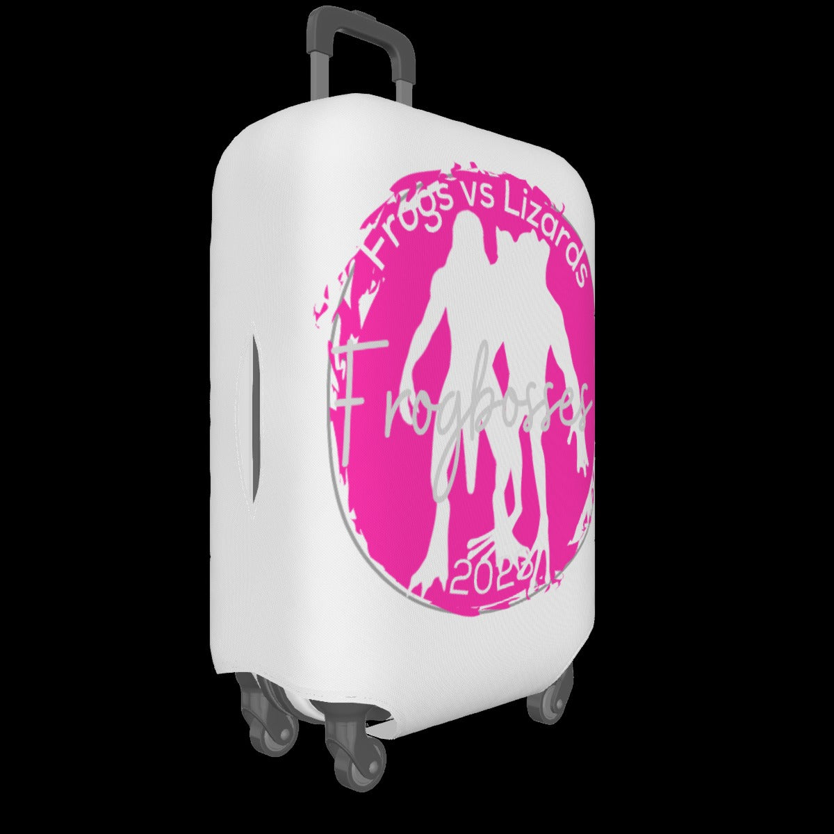 FrogBosses  Bright Pink on white Luggage Cover (Same Picture of Front and Back)