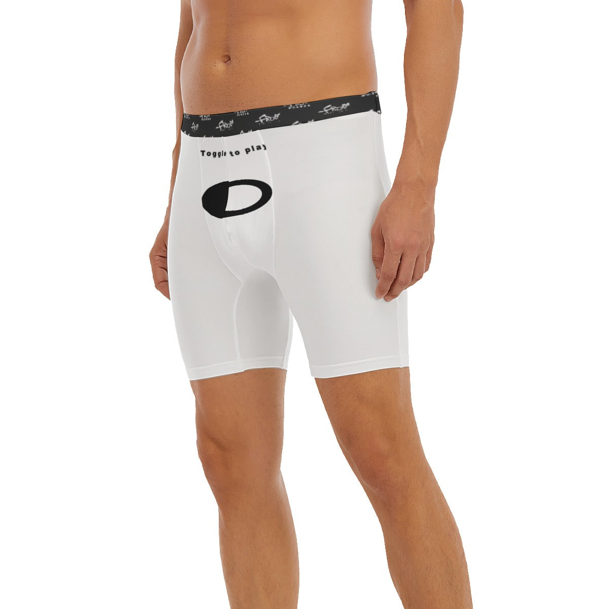 FrogBosses "Toggle to play" Men's Long Boxer Briefs- White